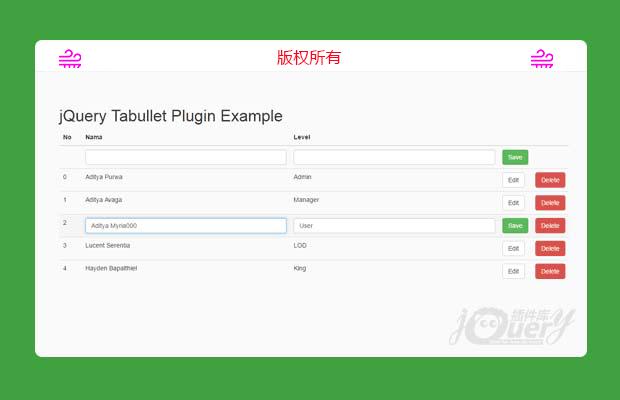 jQuery表格数据增删改插件Tabullet.js