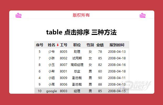 table 点击排序 三种方法