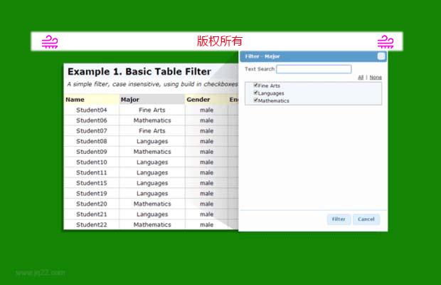 jQuery表格筛选插件XLS TableFilter